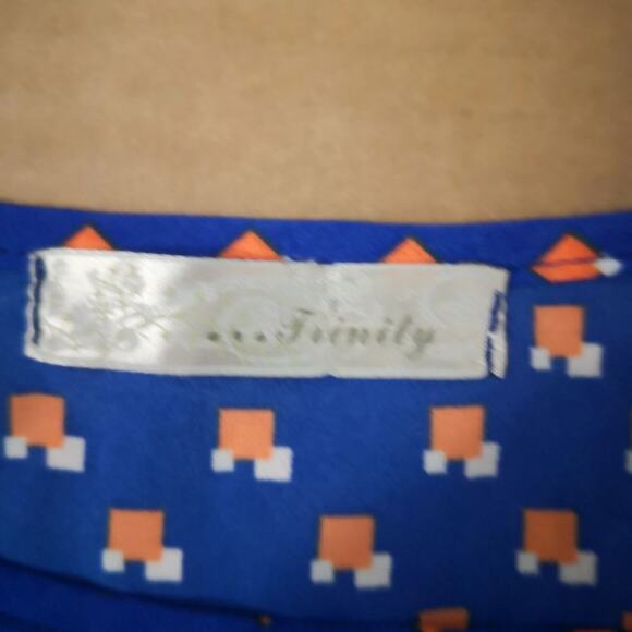 Trinity Orange/Blue Print High Low Midi Dress S Trad Wife Fairycore Minimalist - Picture 6 of 7